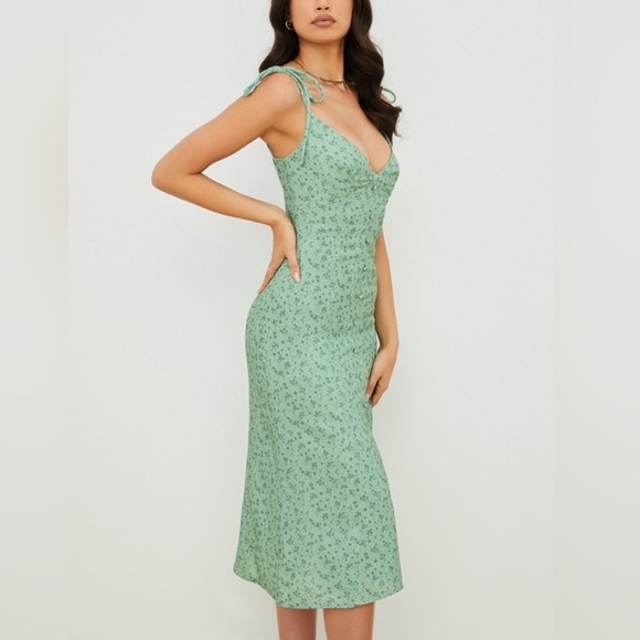 NWOT HOUSE OF CB 'Cornelia' Green Tonal Floral Midi Dress -Size M *37* - Picture 4 of 13